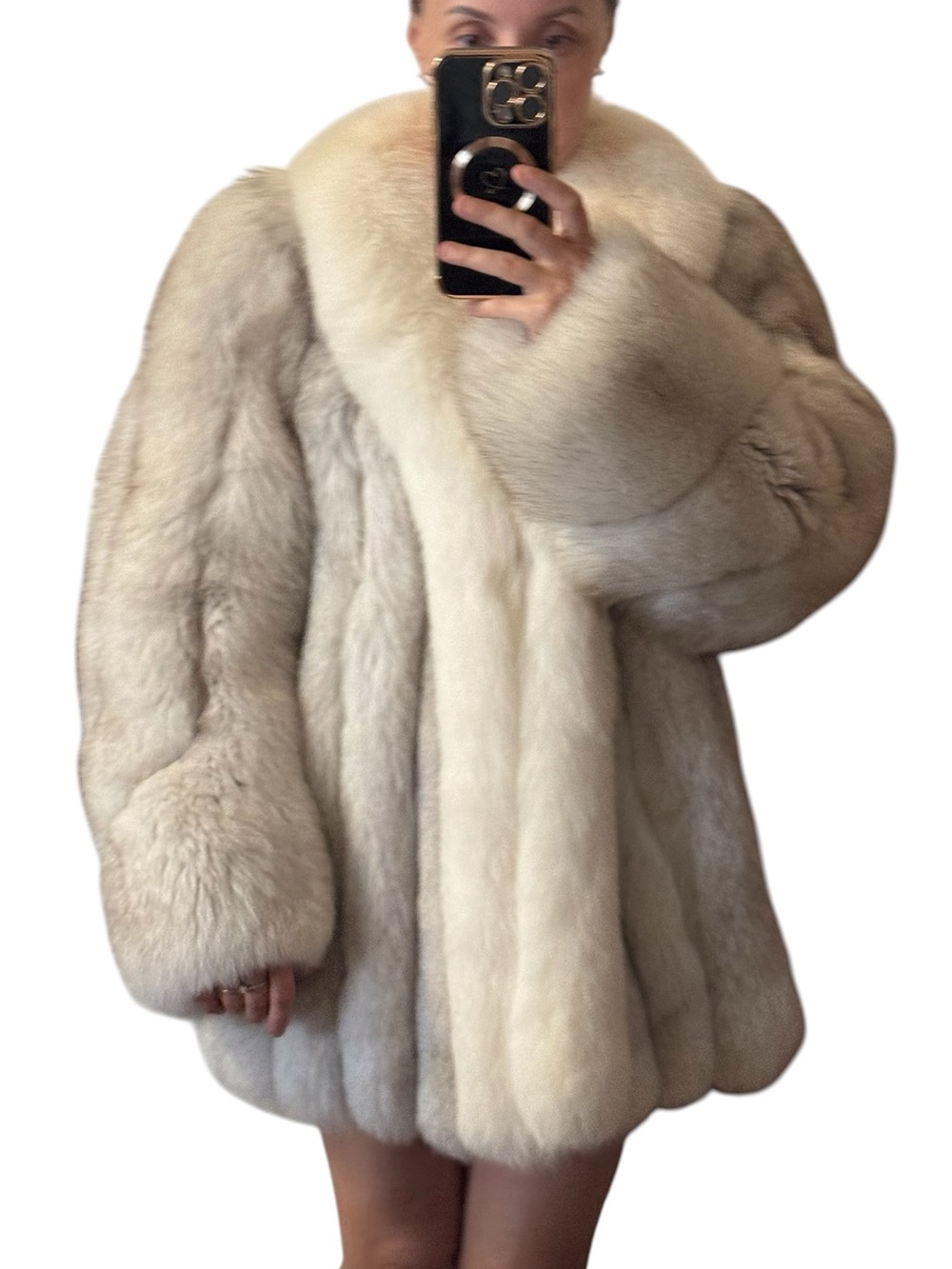 Luxurious Light Gray and White fox Saga Furs fox Coat - Picture 9 of 16